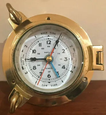 Ships TIme Brass Clock With Tidal Cock - Quartz - 1AA Battery - Very Good Cond • $193.05