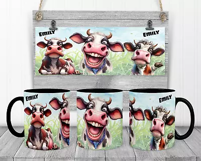 Cow Funny Faces Tea Coffee Mug Personalised Funny Gift Birthday • £8.29