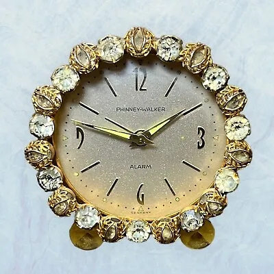 Vintage Phinney Walker Clear Rhinestone Jeweled Alarm Clock Germany 3” Works • $46.74