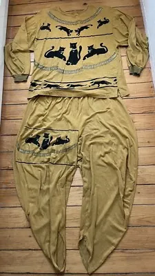 Vintage Animal Print Catsuit Pants Set Mustard Cotton VGC UK M 10-14 • $16.15