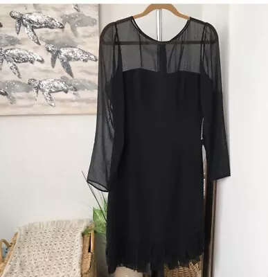 Melinda Eng Black Mesh Long Sleeve Dress NWT $1155 Size 12 • $475
