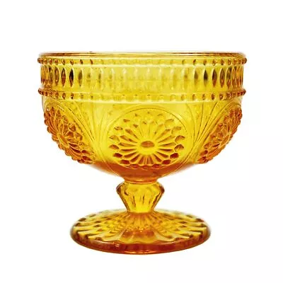 Vintage Flower Embossed Glass Footed Dessert Bowl Ice Cream Bowl Trifle Bowl ... • $19.78