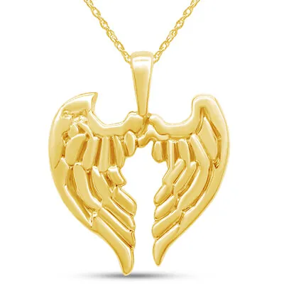 Guardian Angel Wings Pendant Necklace For Womens 14K Yellow Gold Plated Silver • $214.07