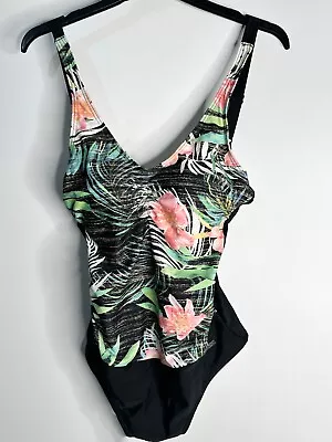 Naturana Floral Black Printed Control Swimsuit Swim Costume For Women Size 10 • £8.99