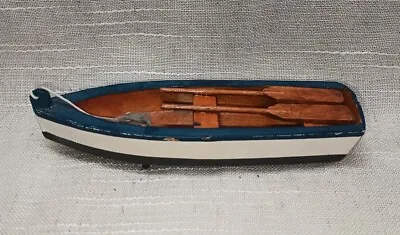 Vintage 5.5  Miniature Wooden Row Boat W/ Oars & Rope Beautifully Made • $19.99