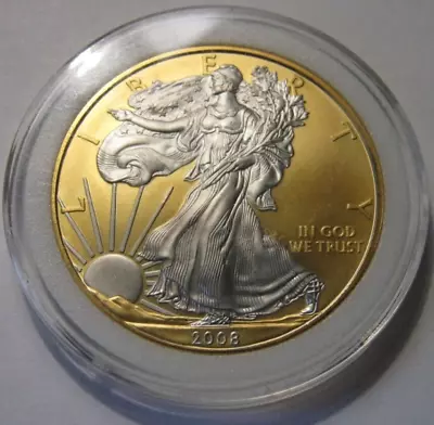 2008 Platinum & 24K Gold Gilded AMERICAN SILVER EAGLE COIN~Gilded On Both Sides~ • $41