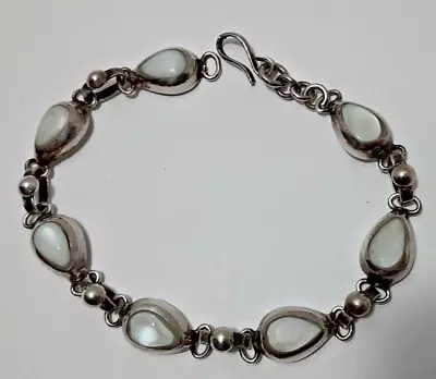 Vintage Sterling Silver Mother Of Pearl Teardrop Link Bracelet Mexico 925  23.8g • $25.97