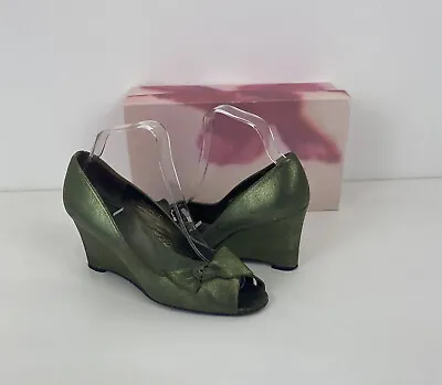 £29.99 • Buy Jigsaw Green Metallic Wedge Bow High Heel Shoes Size 39 EU / 6 UK Ladies
