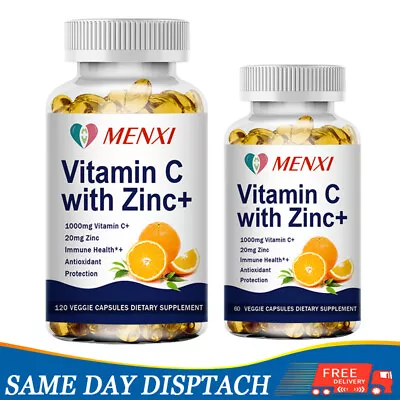 Vitamin C & Zinc Capsules 1000mg Vitamin C Complex Supplement 60/120 Vegetarian • $10.88
