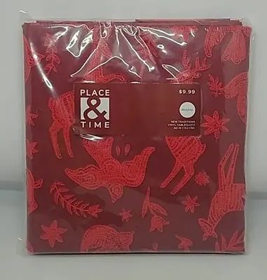 NEW PLACE & TIME Peva Vinyl Tablecloth 60  ROUND - Red Reindeer Christmas (C1-2) • $18.99