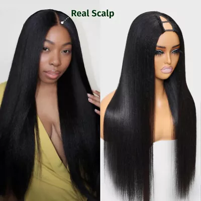 UNice Yaki Straight V Part Human Hair Wig Upgrade U Part Wig Glueless Wear Go US • $83.21