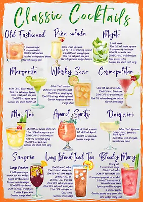 £5.99 • Buy Bar Signs Cocktail Drinks Home Retro Wall Kitchen Poster Recipe A3