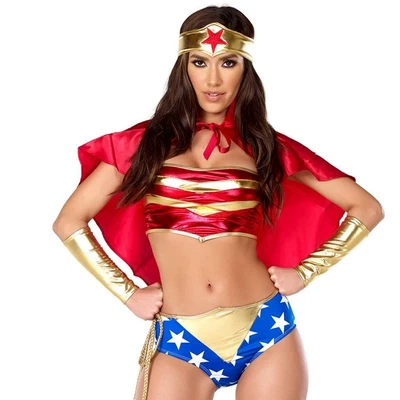 $33.75 • Buy Wonder Woman Costume Metallic Top Shorts Cape Bands Lasso Headband 555261