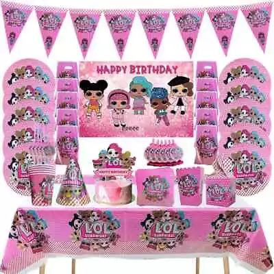 LOL Surprise Girl Birthday Party Supplies Plates Cups Table Cover Decorations • £40.99