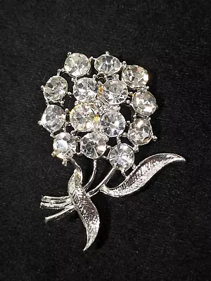 Vintage Silver Tone Rhinestone Flower Bouquet Pin Brooch • $6.99