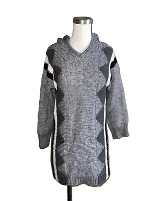 Jeffrey And Paula Gray Oversized Argyle Sweater Tunic Hooded US Size 8/10 • $19.99