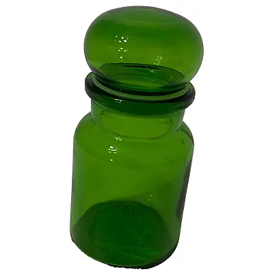 Vintage Green Glass Apothecary Milk Jar Bubble Top Lid Made In Belgium 6” • $28