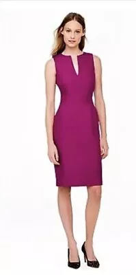 J Crew Magenta Purple Split Neck Wool Silk Petite Pencil Dress Pockets 0P AU 6 • $60