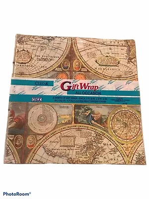 New Rare Vintage Cleo World Map Globe Gift Wrap All Occasion Sealed • $12