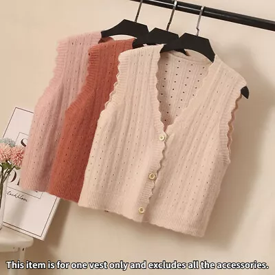 Women Hollow Knit Waistcoat Cardigan Sweet Girl Sleeveless Sweater Gilet Vest • $15.28