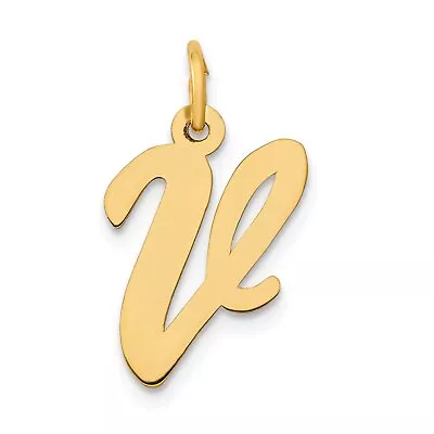 14K Yellow Gold Medium Script Initial Letter V Charm Jewerly 19mm X 10mm • $114.14