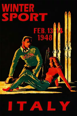 361215 Italy 1948 Winter Sports Couple Skiers Ski Skiing Vintage Poster • $29.95