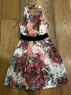 Karen Millen Size 6 Pink Black Flower Print Dress • £20