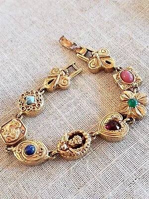 £9.81 • Buy Vintage Bracelet Gold Tone With Angel And Cabachons In Good Vintage Condition 