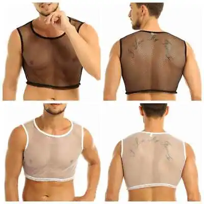 £4.99 • Buy Men's Sexy Mesh Fishnet See-through Tank Crop Top Sleeveless Muscle Vest T-Shirt