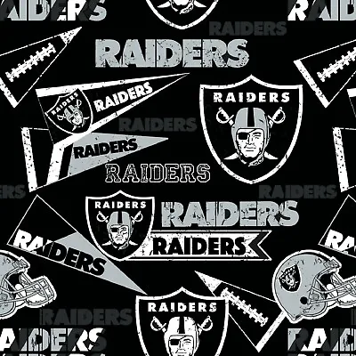 BTY NFL Oakland Raiders Pendents Logo Black Cotton Fabric By The Yard 14448 • $12.25