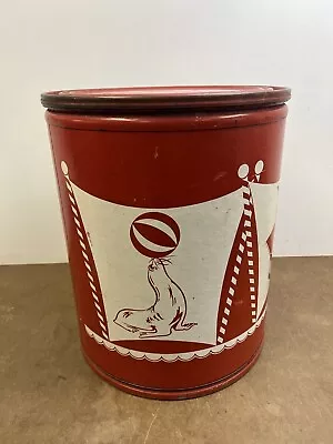 Vintage TOY BARREL Red Nursery Decor Box Metal Fiber Storage Can Drum Bin Round • $59.99