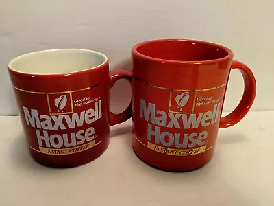 MAXWELL HOUSE Red White Gold Coffee Cup Mugs Mug  Lot Of 2 Vintage Ceramic Japan • $24.95