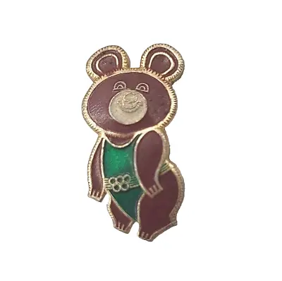 1980 Olympic Games Misha Bear Mascot Moscow Russian Olympic Games Pin Back • $10