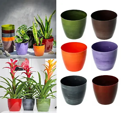 £4.29 • Buy Flower Pots 6 Colours 4 Sizes Marble Plastic Plant Pots Planter Deco Round Deco 