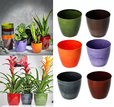 Flower Pots 6 Colours 4 Sizes Marble Plastic Plant Pots Planter Deco Round Deco  • £4.59