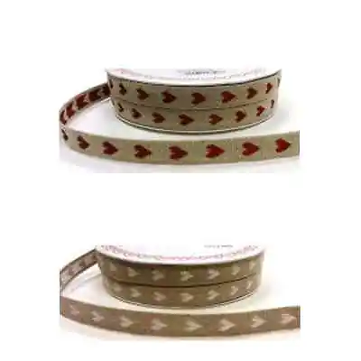Bertie's Bows 11mm White/Red Woven Heart Linen Ribbon Craft Ribbon • £2.55