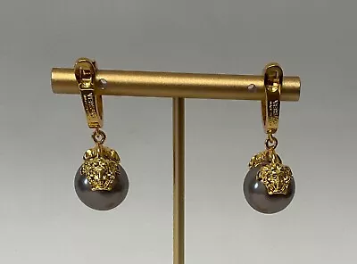 Versace. Medusa Earrings With Faux Grey Pearl And Rhinestones  M 560 • $149