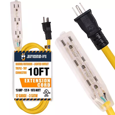 10 Foot Yellow Indoor Outdoor Extension Cord 3-Outlet 10ft Feet 10' Short Power • $19.97