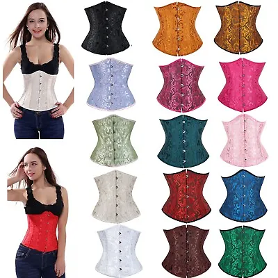 Boned Corset Basque Cincher Lingerie Bustier Underbust Waist Shaper Jacquard Hot • £15.11