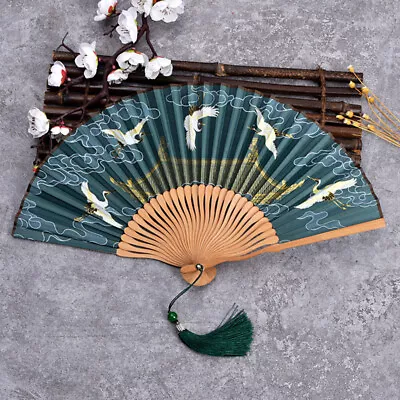 Japanese Hand Held Dance Fan Folding Silk Bamboo Flower Wedding Party Lot • $5.15