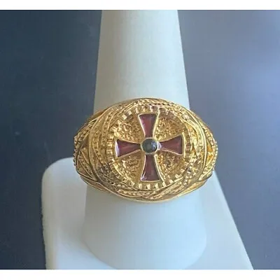 Men's 925 Sterling Silver Vermeil Guilliche Enamel Maltese Cross Ring Size  Sky • $82.50