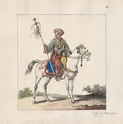 Rider Orient Mamluke Horse Horse Drawing Watercolor Drawing Montesquiou 1820 • $275.97