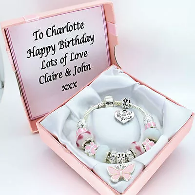 Pink White Bracelet PERSONALISED BOX Girls Birthday Jewellery Gifts FREEPOST • £13.99