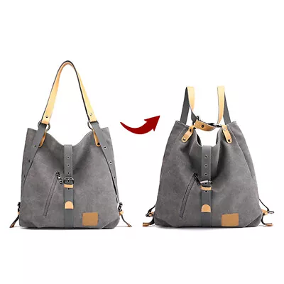 Women Large Canvas Shoulder Tote Bag Backpack Travel Handbag Rucksack School Bag • £11.97