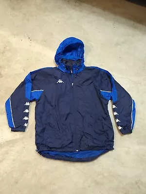 Vintage Kappa Rain Jacket Windbreaker Blue Black Adult XL Hooded • $34.99