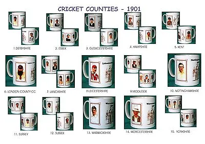 £7.99 • Buy Cricket 1901.english Counties.. Mugs..15 Designs.new.bnib