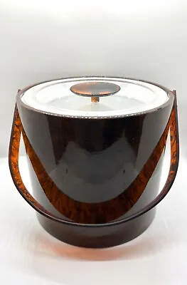 $18 • Buy Vintage Georges Briard Ice Bucket Tortoise Brown Lucite Handle & Lid MCM Barware