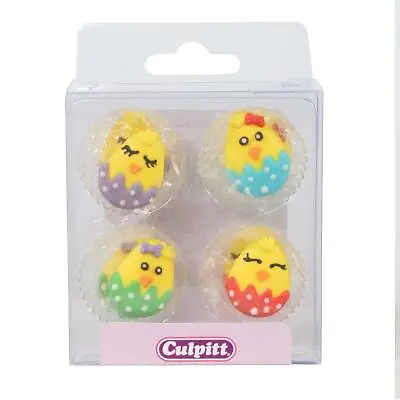 Edible Cake Decoration Cute Chick Pipings Pack Of 12 Sugar Cupcake Topper • £3.04