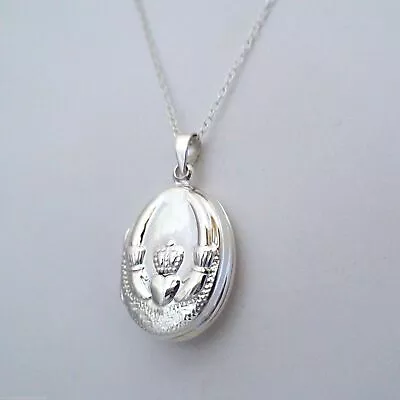 Oval Claddagh Photo Locket Necklace - 925 Sterling Silver - Celtic Love Loyalty • $28