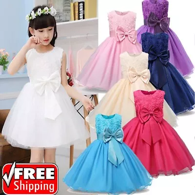 Girls Bridesmaid Dress Baby Flower Kids Party Rose Bow Wedding Dresses Princess* • £10.06